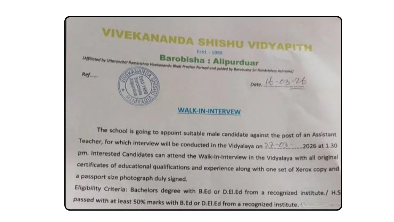 Vivekananda Shishu Vidyapith Recruitment Vacancy